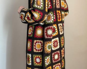 Cárdigan de ganchillo estilo abuela, chaqueta ligera de algodón con estampado floral bohemio