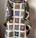 Crochet starburst wool blanket, Retro granny square wool afghan, Decorative couch throw, Tie-dye napping blanket, Gift for mother, Xmas gift