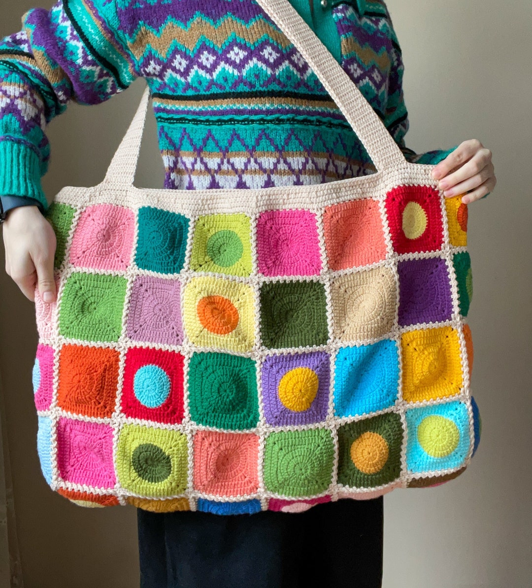 Borsa per pannolini all'uncinetto, borsa per mamma quadrata Circle