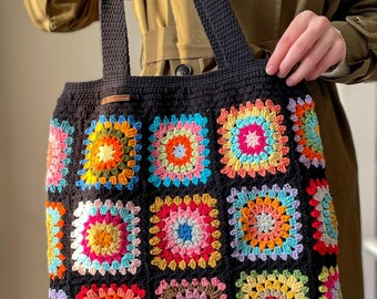 トートバッグ NOTHING EVERYTHING : 24FW / CROCHET FLOWER TOTE BAG (BLACK) EASY CROCHET: Flower Tote Bag (Beginner-Friendly Crochet