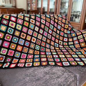 Crochet full size throw, Roseanne's afghan, Grandmother afghan, Cotton granny square afghan, Decorative couch throw, Homemade retro blanket