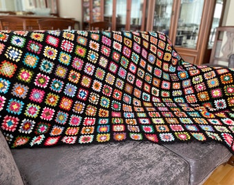 Crochet full size throw, Roseanne's afghan, Grandmother afghan, Cotton granny square afghan, Decorative couch throw, Homemade retro blanket