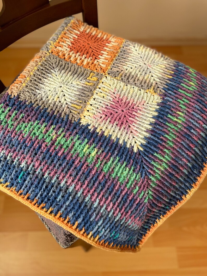 Crochet Mosaic Pattern Throw Blanket Retro Tiedye Cotton Lap Etsy