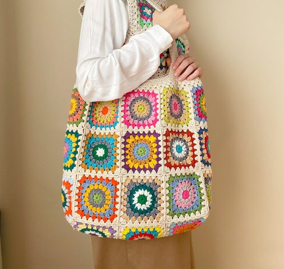 de mano Crochet XL bolso cuadrado de la - Etsy España