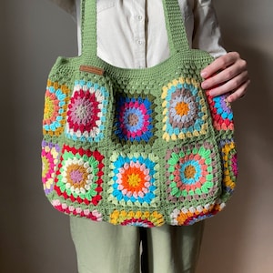 Crochet Green Tote Bag Retro Cotton Shoulder Bag Hand Knit - Etsy