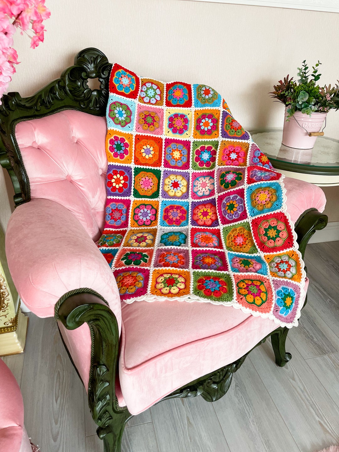 Crochet Flower Garden Afghan African Flowers Decorative Couch Etsy