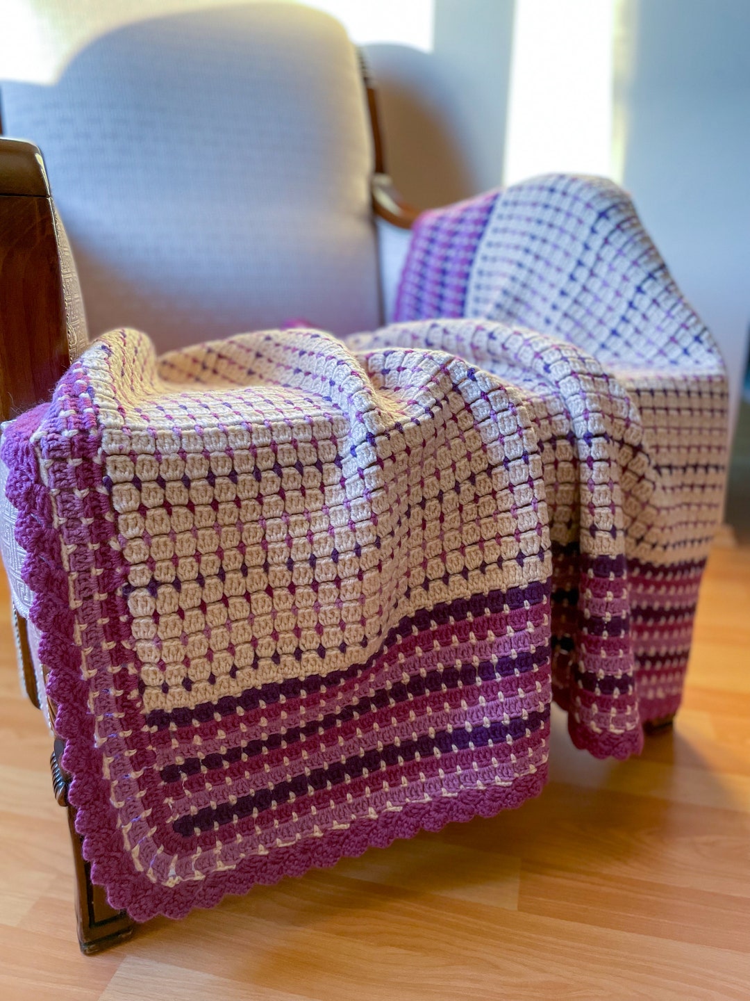 Crochet Warm Lap Blanket Wool Blend Napping Blanket Beige Etsy