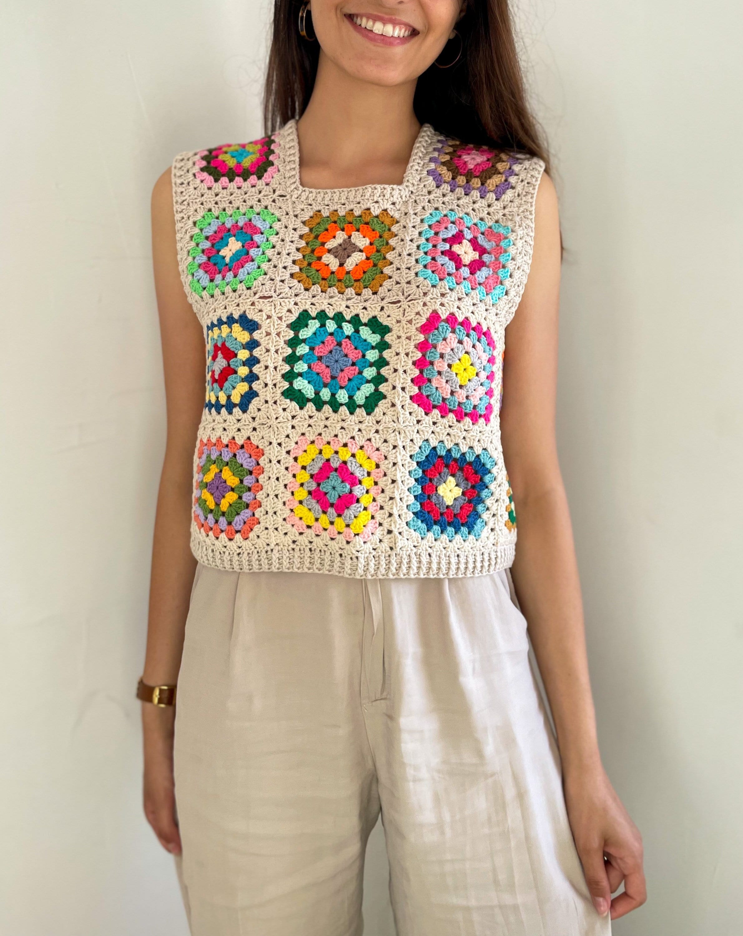 Pull sans manche granny square France