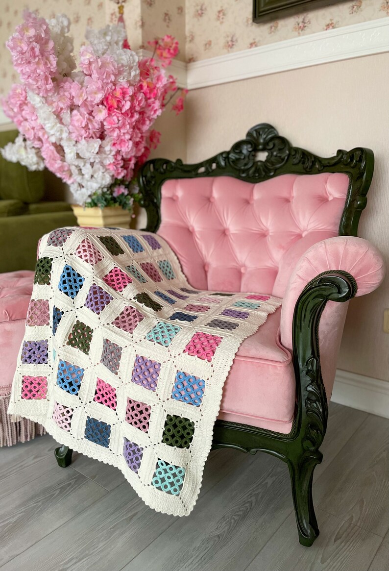 Crochet Retro Dresser Scarf Multicolored Mini Circled Granny Etsy