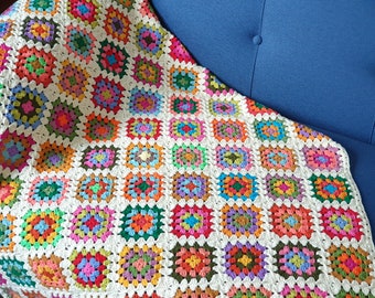 Crochet stroller blanket, Cream border afghan, granny square couch throw, Decorative Christmas afghan, Roseanne afghan, Cotton baby blanket