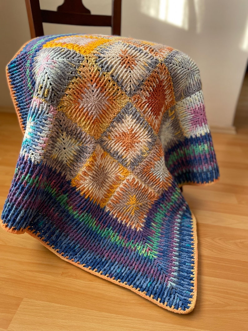 Crochet Mosaic Pattern Throw Blanket Retro Tiedye Cotton Lap Etsy