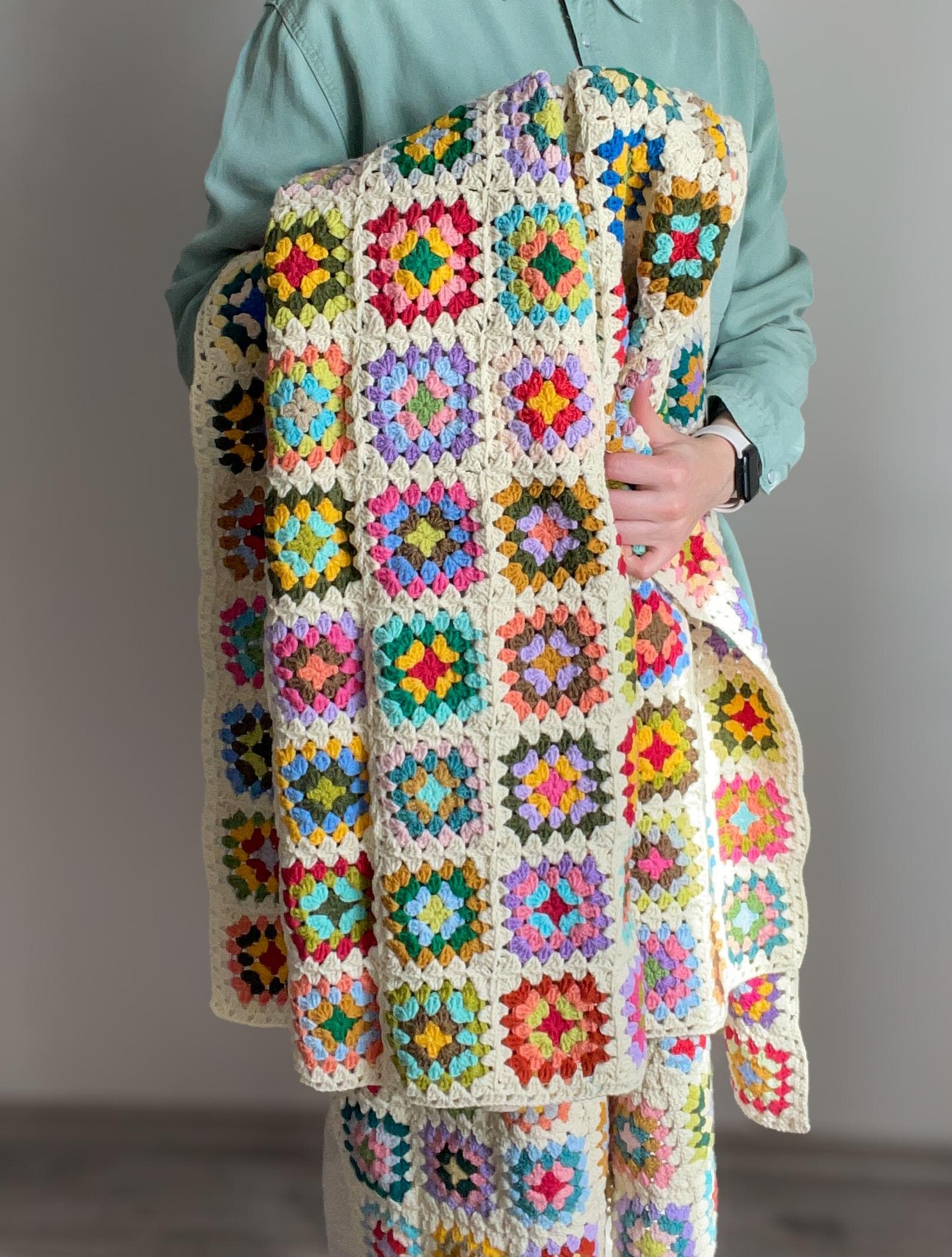 ヴィンテージ 手編みブランケット ヴィンテージ ファンシー パステル