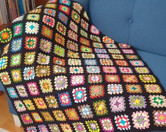 Crochet receiving blanket, Traditional granny square blanket, Brand new decorative couch throw, Small size afghan for car, Stroller afghan