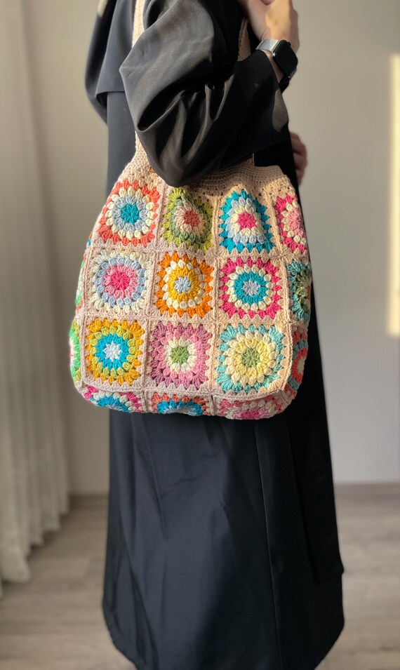 Bolso de crochet boho chic para uso diario, bolso de hombro