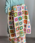 Crochet Granny Square Afghan, Colorful Cotton Throw, Retro Style Blanket
