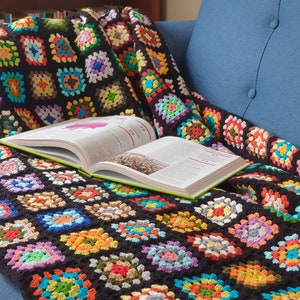 Crochet granny square blanket, Roseanne afghan, full size afghan, decorative couch throw, gift for him, gift for her