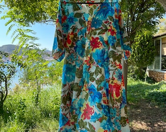 Floral Print Cotton Kimono Robe: Lightweight Beach Cover-Up