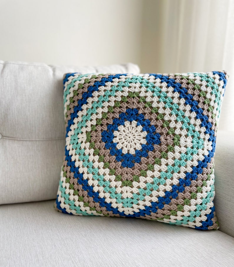 Crochet Expanding Granny Square Pillow Cover Multicolored Etsy