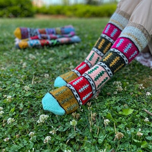 Hand knitted socks for women and men, Wool blend winter socks, Cotton blend patterned socks, Christmas gift, Handmade long warm socks