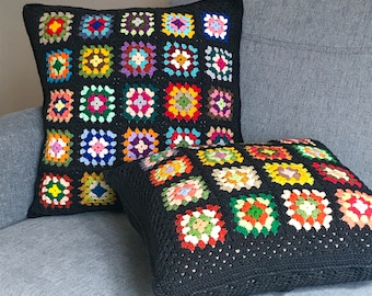 Funda de cojín cuadrada de abuela tejida a crochet: funda de cojín afgana retro
