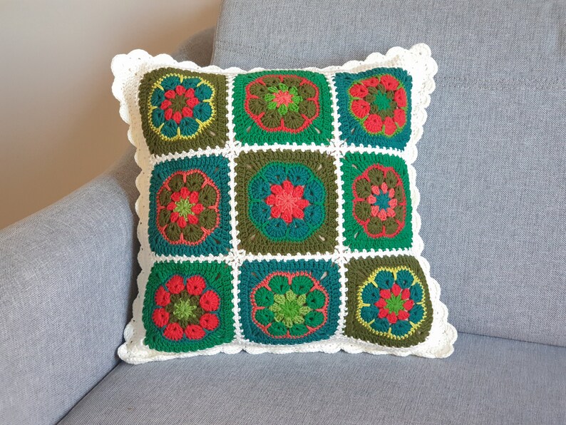 Crochet African Flowers Pillow Cover Floral Granny Squares in Etsy