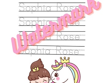 Girl Preschool Name Tracing Worksheet, English & Spanish Learning