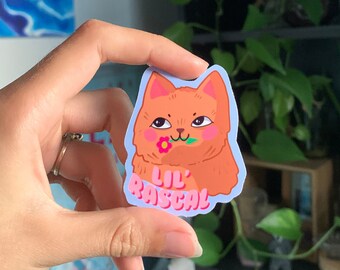 Lil Rascal Cat Stickers | Orange Cat Flower Costume Fall Autumn Kitty Meow Sticker