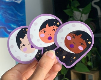 Moon Witch Stickers | Halloween Goth Girl Costume Fall Autumn Lavender Purple Night Sky Stars Babe Sticker