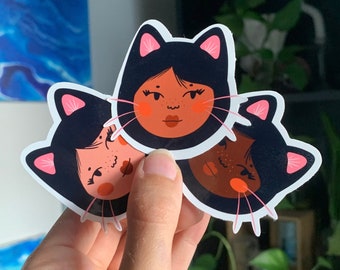 Black Cat Babe Stickers | Halloween Goth Girl Costume Fall Autumn Kitty Meow Sticker