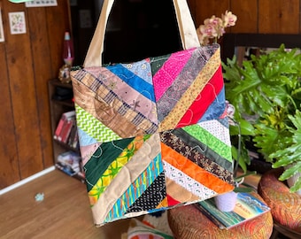 Vintage Patchwork Quilt Tote Bag Number 4 of 5 | Upcycled Quilt Bag for Spring