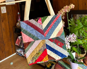 Vintage Patchwork Quilt Tote Bag Number 3 of 5 | Upcycled Quilt Bag for Spring