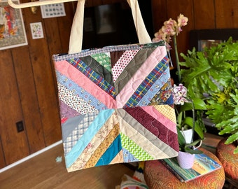 Vintage Patchwork Quilt Tote Bag Number 2 of 5 | Upcycled Quilt Bag for Spring