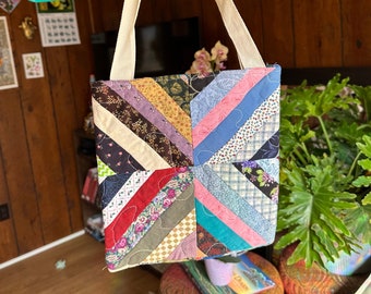 Vintage Patchwork Quilt Tote Bag Number 1 of 5 | Upcycled Quilt Bag for Spring