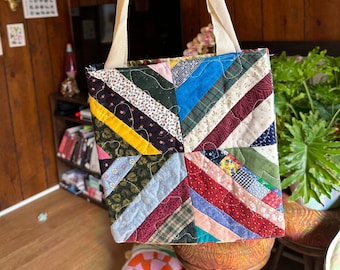 Vintage Patchwork Quilt Tote Bag Number 5 of 5 | Upcycled Quilt Bag for Spring
