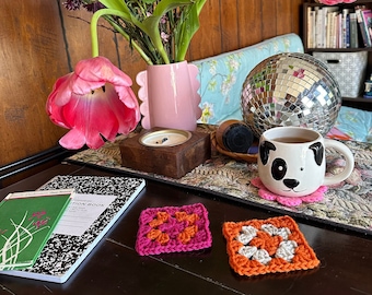 Granny Square Coasters | Handmade Colorful Maximalist Cottagecore Home Decor Table Settings