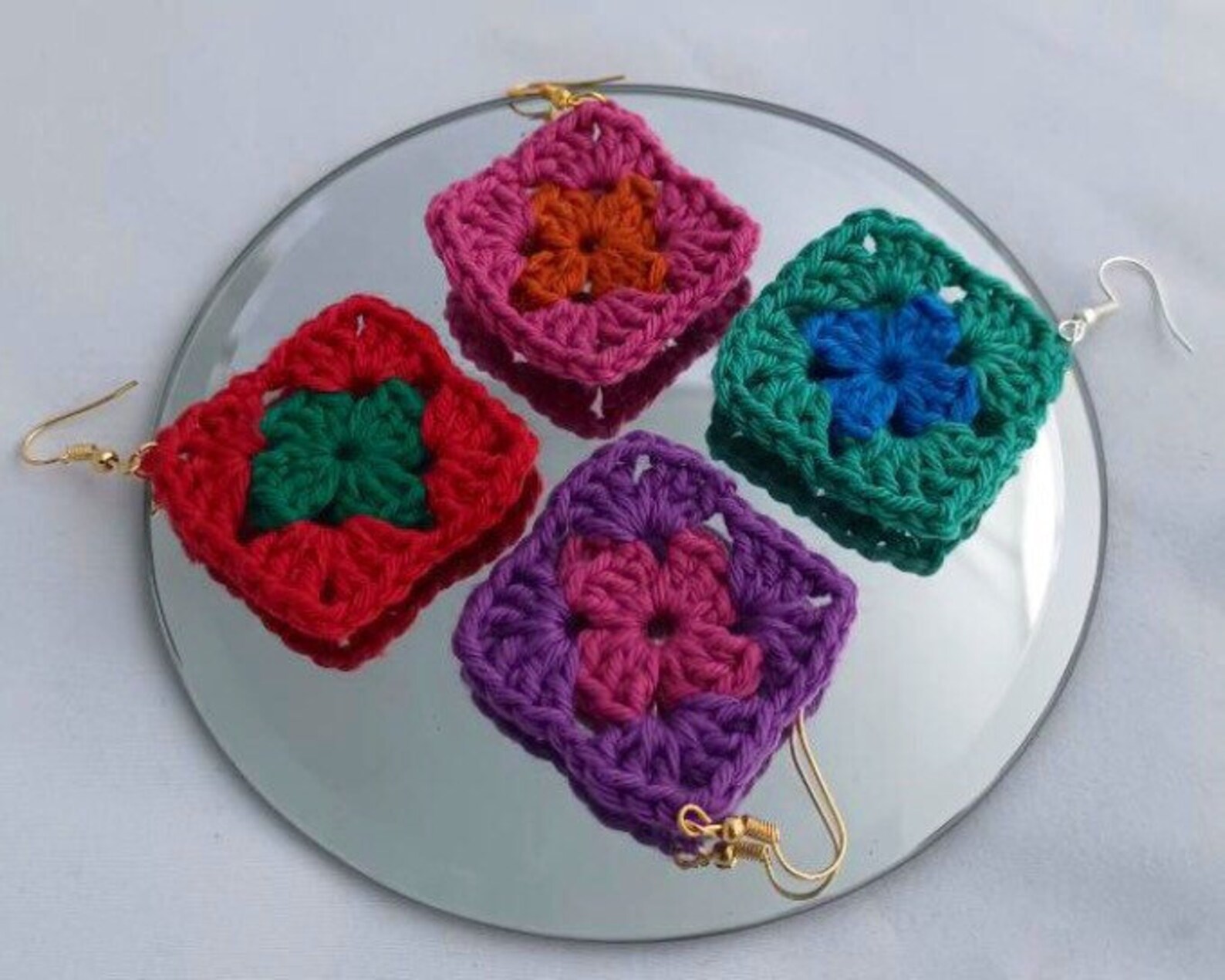 Crochet Granny Square Earrings Customizable Personalized Etsy