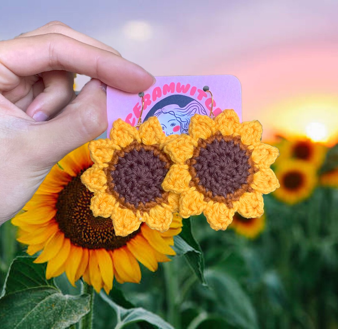 Sunflower Statement Earrings Crochet Handmade Statement Earrings