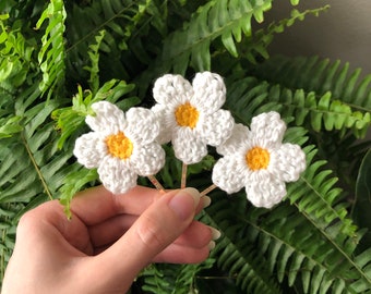 Daisy Flower Hair Clips | Crochet Handmade Hair Accessories