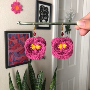 Custom Pansy Flower Earrings | Personalized Crochet Handmade Statement Earrings | Cottagecore Floral Nature Garden Jewelry