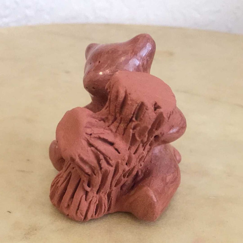 Dorothy Gutierrez Whimsical Redware Santa Clara Bear with Log Pueblo Pottery