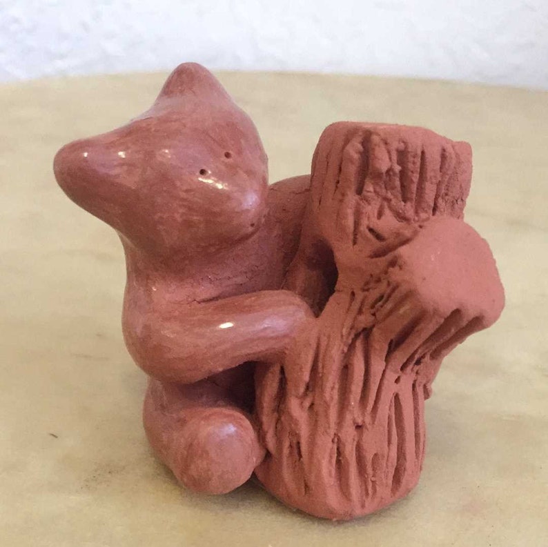 Dorothy Gutierrez Whimsical Redware Santa Clara Bear with Log Pueblo Pottery