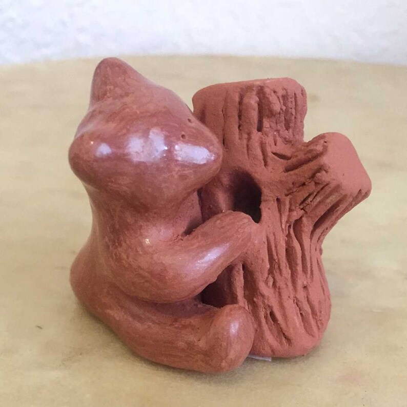 Dorothy Gutierrez Whimsical Redware Santa Clara Bear with Log Pueblo Pottery