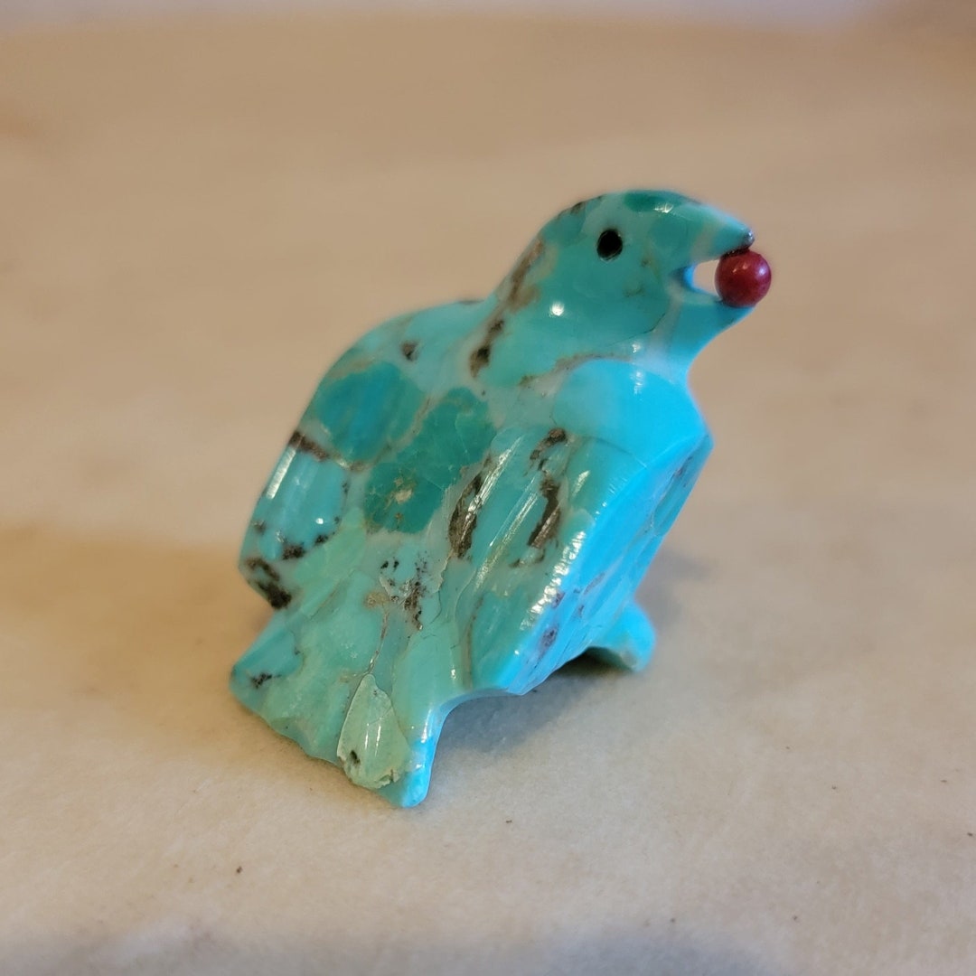 Calvert Bowannie Turquoise Zuni Fetish Raven W/ Berry Zuni Fetish - Etsy