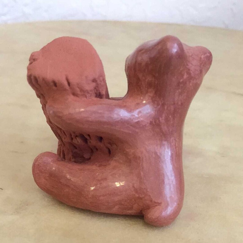 Dorothy Gutierrez Whimsical Redware Santa Clara Bear with Log Pueblo Pottery