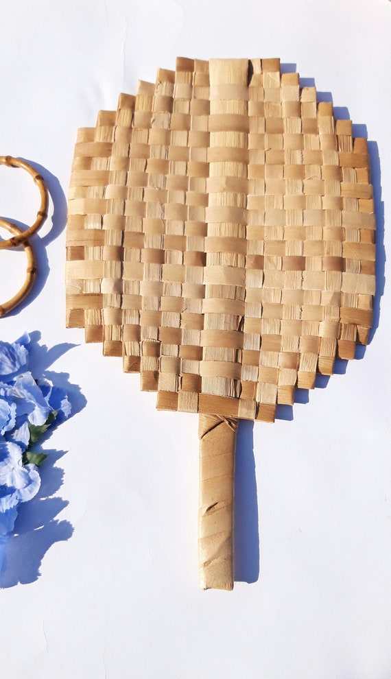Hand held fan Barbados fan Handwoven palm leaf ha… Gem