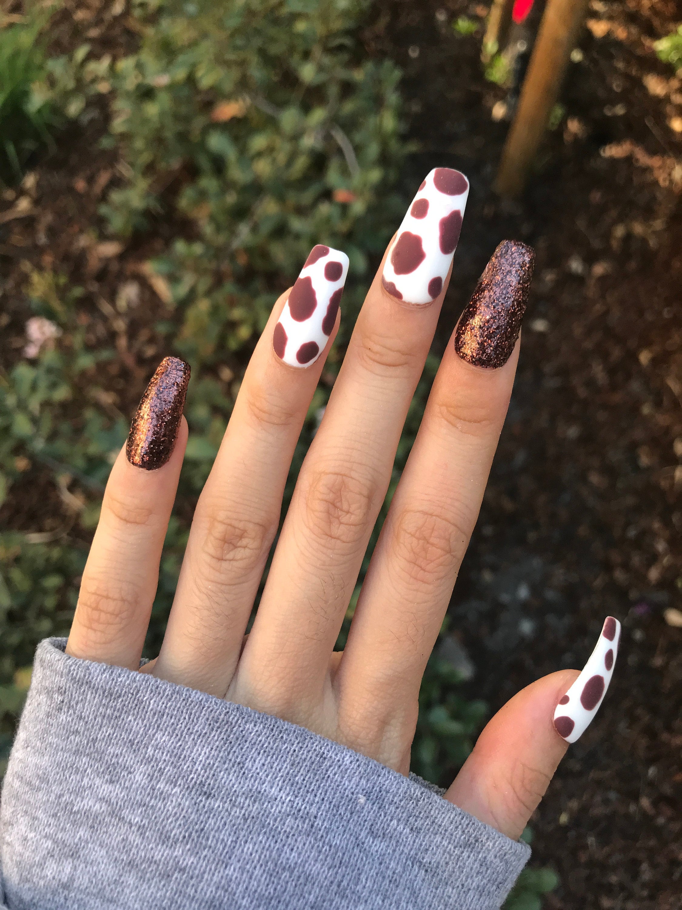Brown Cow Print Press On Nail Set With Glue And Adhesive Tabs Etsy