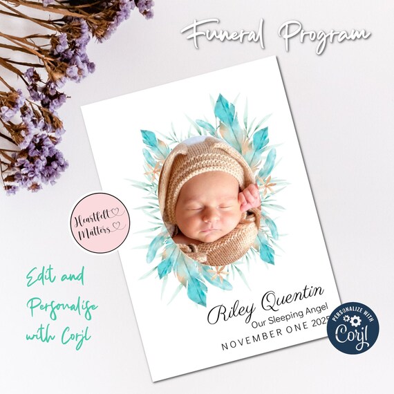 Blue Feather Stillborn Funeral Program Template / Infant Loss Etsy