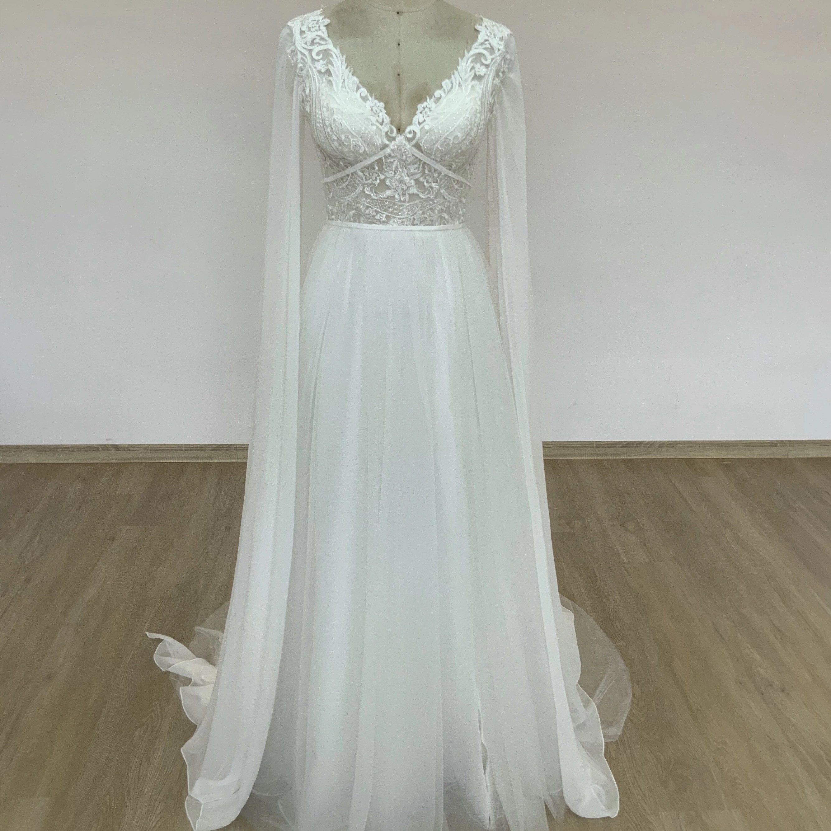 highest quality Bohemian Cape Sleeve Sleeve Backless Wedding Simple Lace  Boho Chic ,MW265 Wedding Boho Dress 