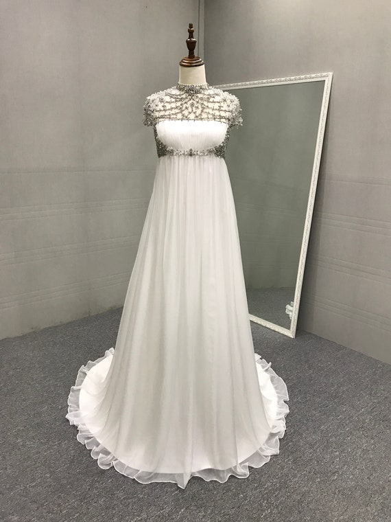 Spring Off-Shoulder Floral Full Beaded High Waist Princess Wedding Gown