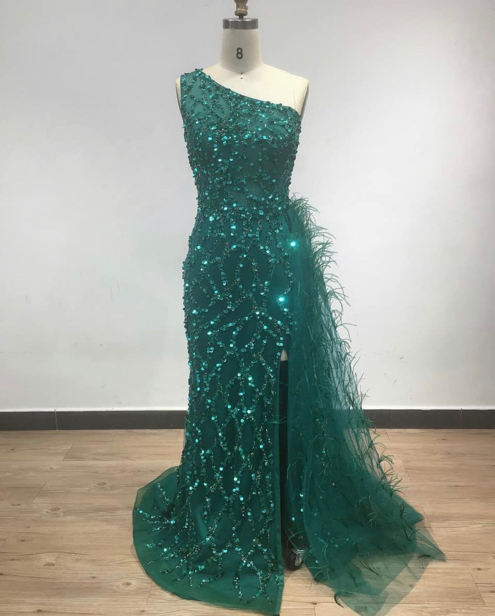 Green one shoulder Evening Dress | Etsy